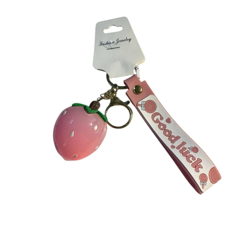 Pink Strawberry Keychain with Flashing Light